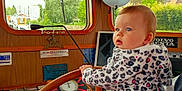 Léonnah participe au concours pour gagner de l'argent avec cette photo : baby, child, boat, steering_wheel, window, wood, controls, dashboard, leopard_print, hoodie, indoor, person, blue_eyes, hand, nature, trees, building, instrument_panel, curious, holding