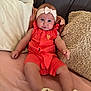 Alina participe au concours pour gagner de l'argent avec cette photo : baby, infant, child, romper, headband, bow, pillow, blanket, bed, footwear, sitting, indoors, cute, comfort, soft, smile, face, skin, person, clothing