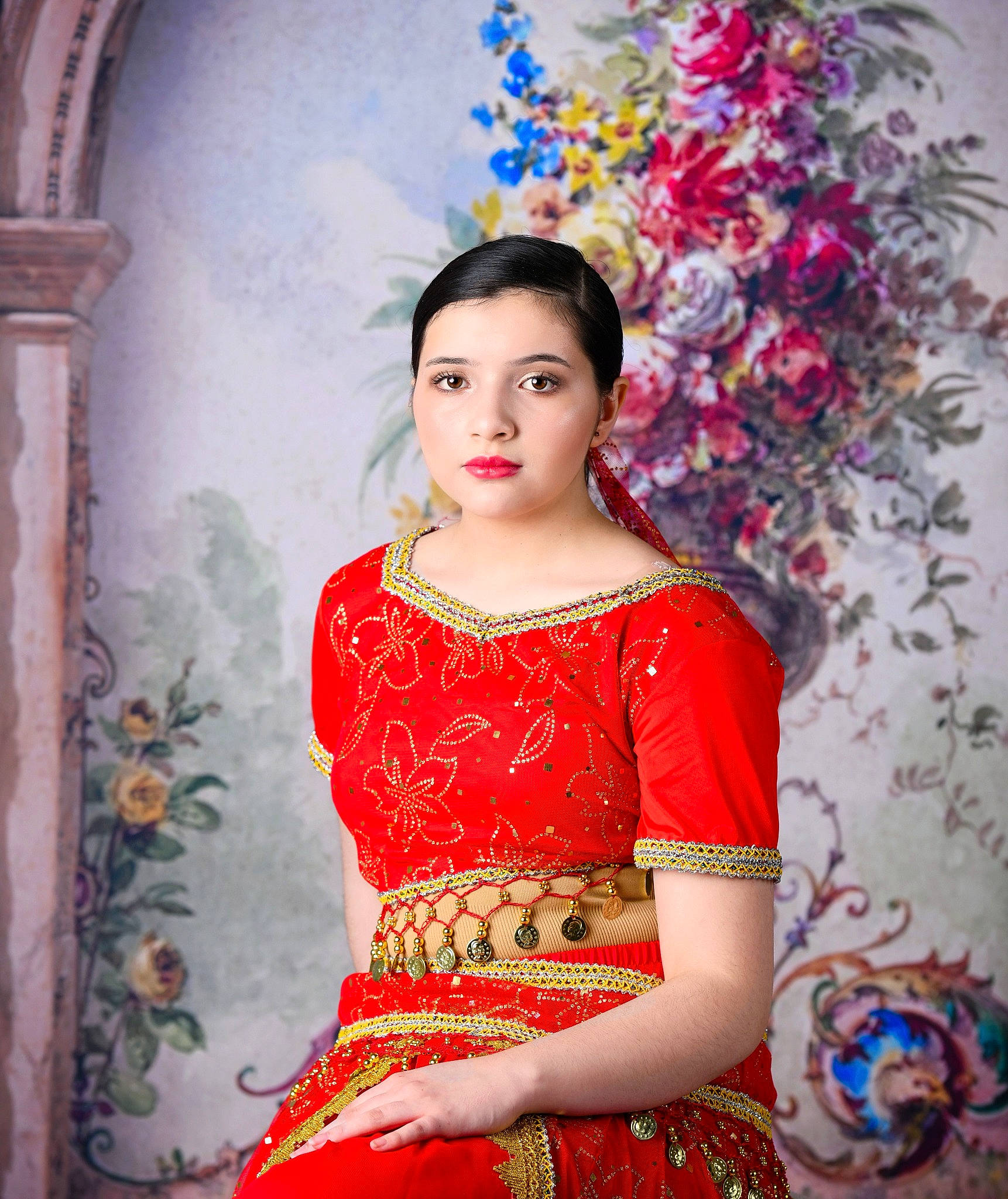 Liyah is registered to the contest to win money with this photo: abdomen, black_hair, blue, dress, face, fashion, fashion_design, flash_photography, formal_wear, gown, happy, magenta, one_piece_garment, person, pink, sari, skin, sleeve, temple, trunk