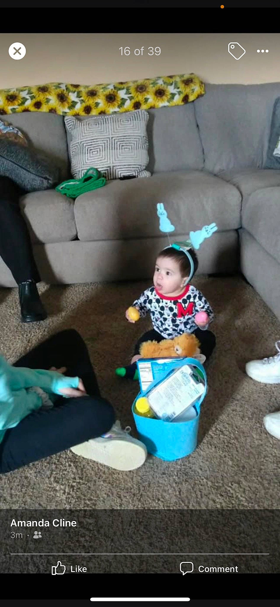 Edwin is registered to the contest to win money with this photo: baby, baby_toddler_clothing, child, comfort, couch, flooring, furniture, grass, green, human_leg, lap, living_room, person, pillow, room, sitting, sock, stuffed_toy, surprise, thigh