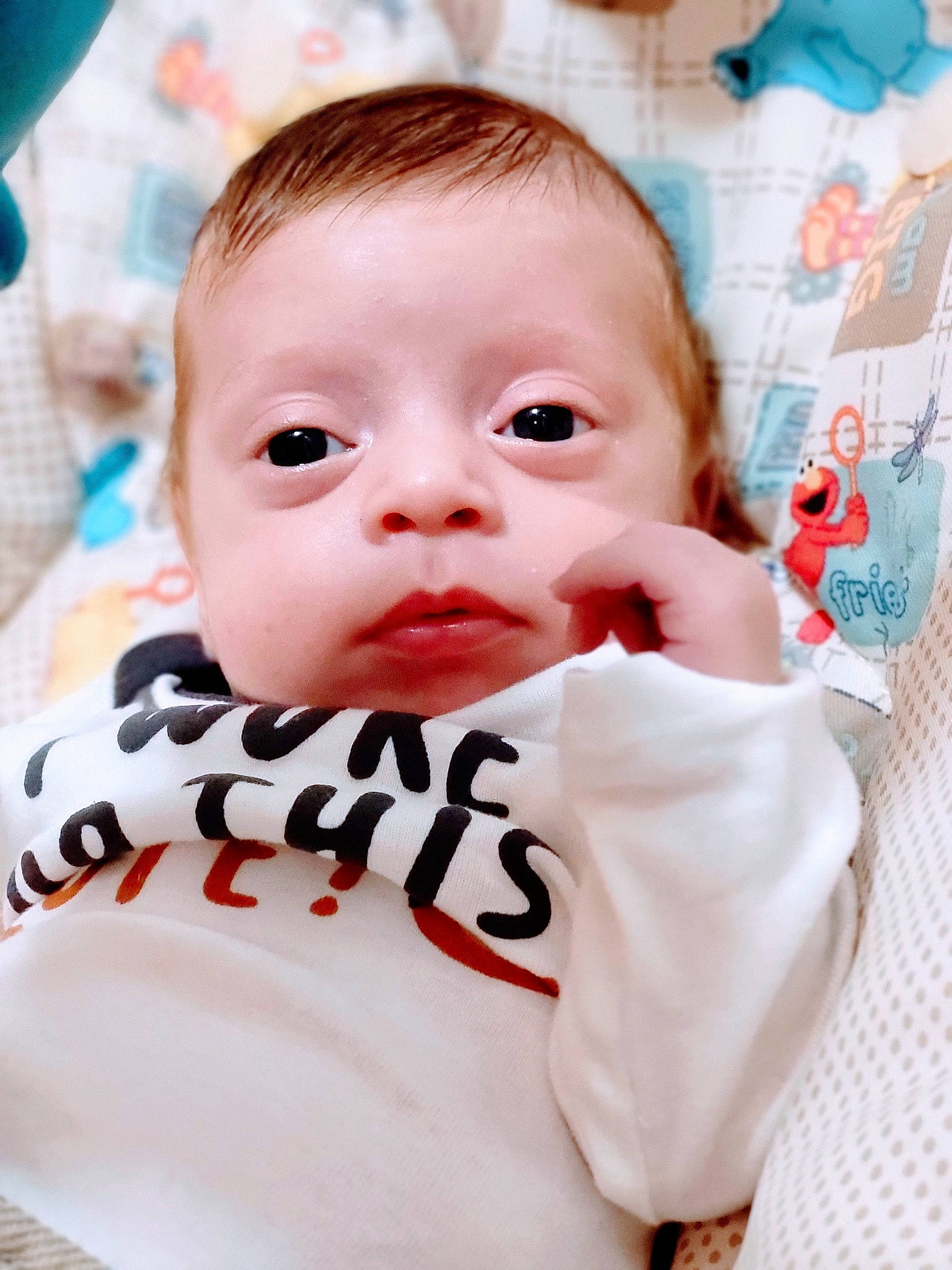 Leander joined the competition — help win amazing prizes! baby, baby_safety, baby_toddler_clothing, cheek, child, comfort, eyelash, face, fun, gesture, happy, linens, lip, nose, pattern, person, pink, skin, sleeve, t_shirt