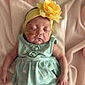 Eloise joined the competition — help win amazing prizes! baby, blanket, child, closeup, cute, daisy_print, dress, flower, headband, indoors, infant, medical, mint_green, nasal_cannula, peaceful, pink, portrait, resting, sleeping, soft