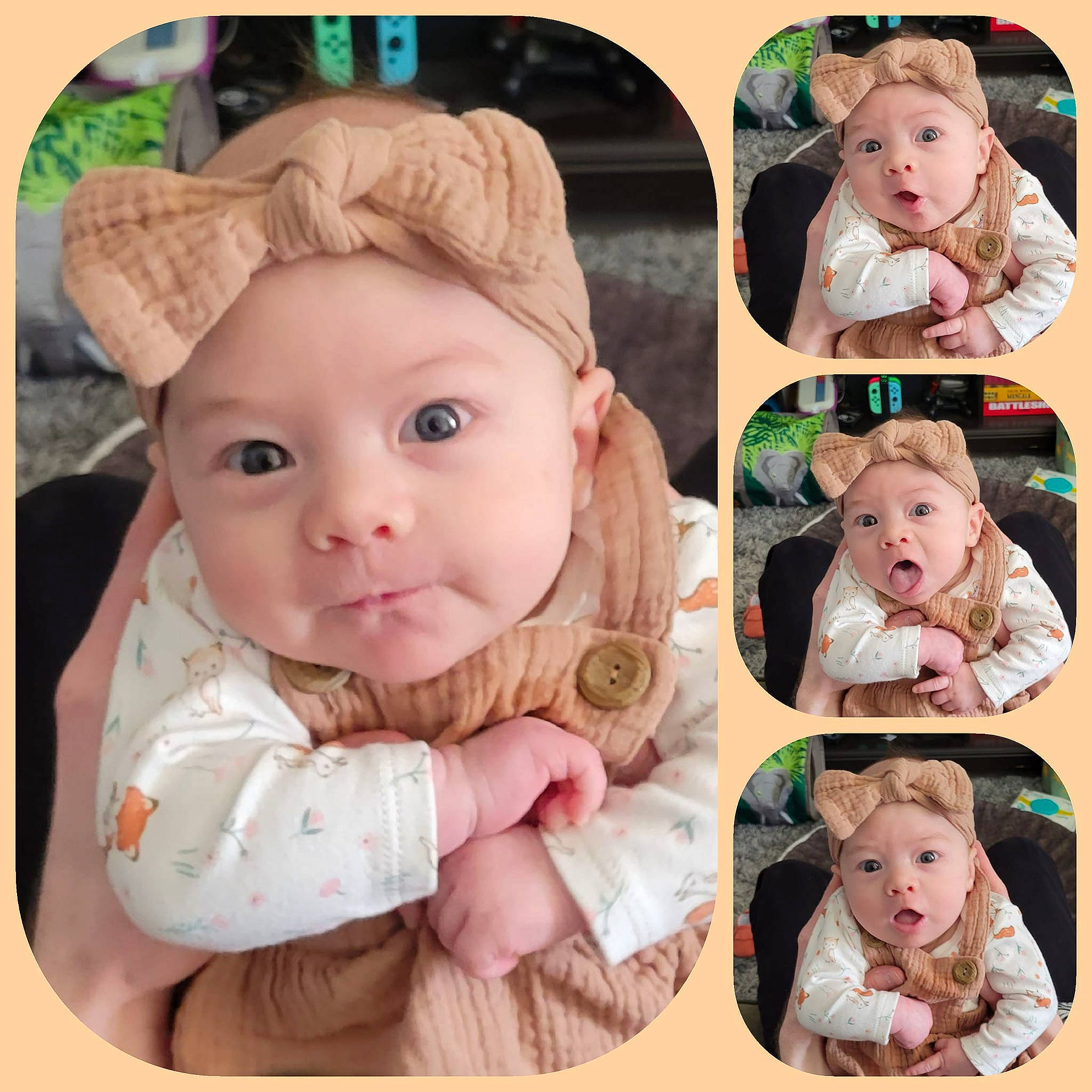 Clarissa joined the competition — help win amazing prizes! baby, baby_toddler_clothing, cheek, chin, eye, eyebrow, eyelash, face, head, headgear, headwear, lip, mammal, nose, person, pink, product, skin, sleeve, surprise