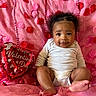 Bailee joined the competition — help win amazing prizes! baby, infant, child, pink_blanket, rose_petals, heart_shaped_beads, valentines_balloon, valentines_day, cute, smiling, sitting, indoors, sparkles, celebration, love, holiday, portrait, clothing, bare_feet, adorable