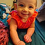 baby, child, smiling, crawling, indoors, bed, blanket, clothing, person, face, hand, skin, happy, cute, infant, portrait, window, curtains, furniture, room