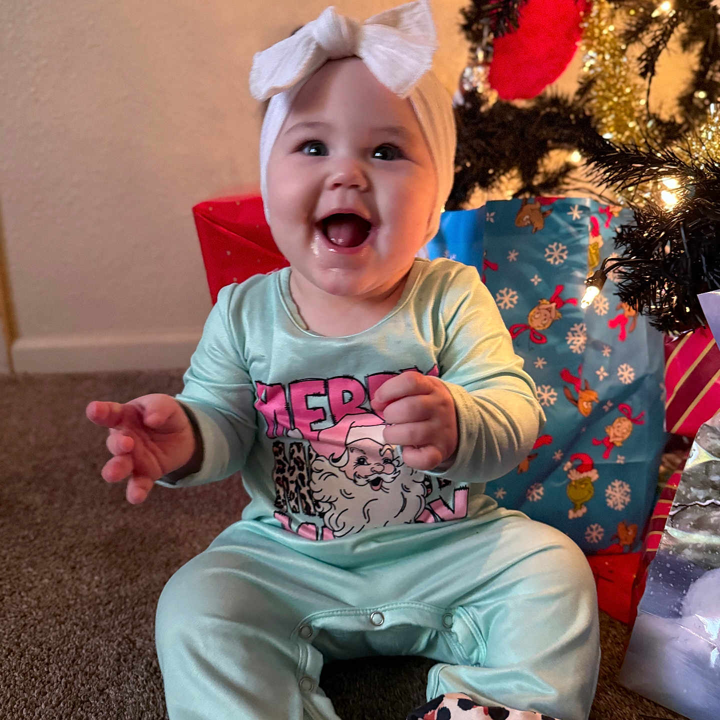Brenlynn is registered to the contest to win money with this photo: baby, babylaughing, bodypart, clothing, costume, couch, face, finger, furniture, hand, happy, hat, head, laughing, pants, person, photography, portrait, sitting, smile