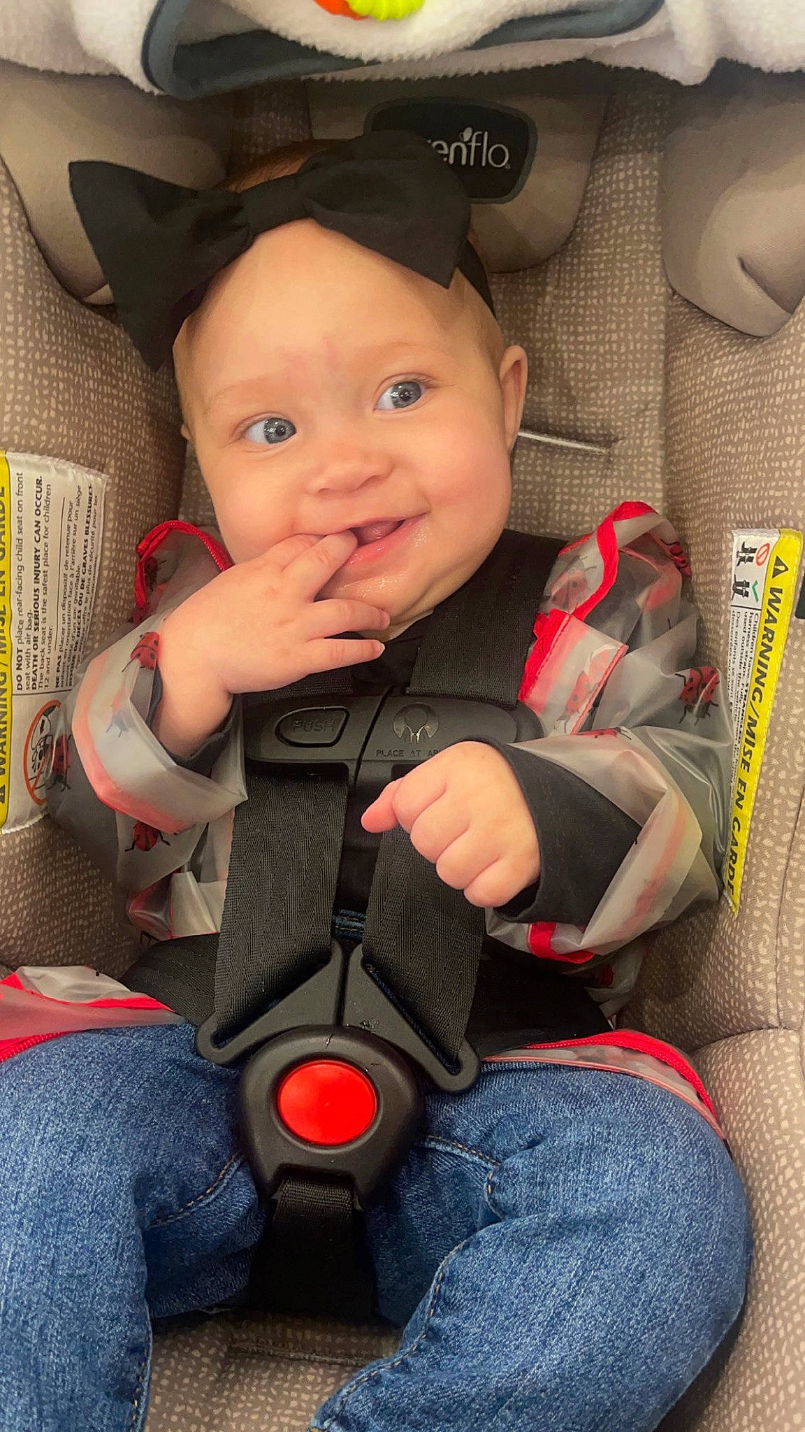 Zayla is registered to the contest to win money with this photo: auto_part, baby, baby_carriage, baby_in_car_seat, baby_products, baby_toddler_clothing, car_seat, cheek, child, comfort, fashion_accessory, finger, fun, happy, hat, joy, person, sitting, skin, smile
