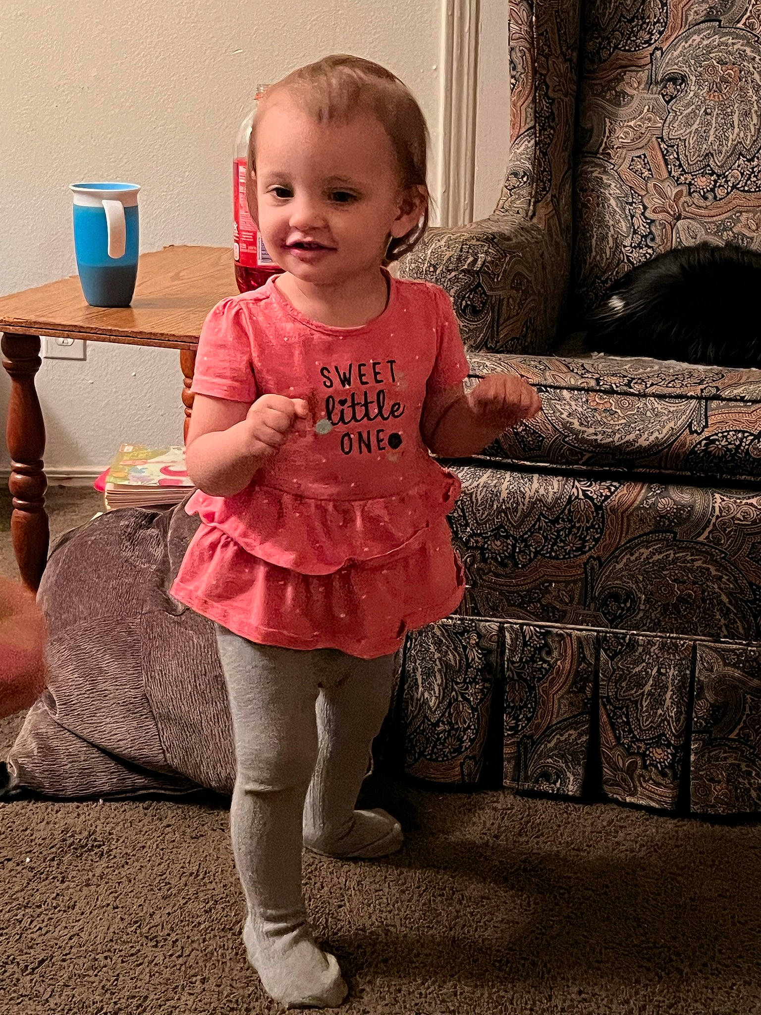 Olive joined the competition — help win amazing prizes! baby_toddler_clothing, child, eye, face, happy, head, human_leg, joint, joy, knee, magenta, person, pink, shoulder, sleeve, smile, t_shirt, tableware, thigh, tints_and_shades