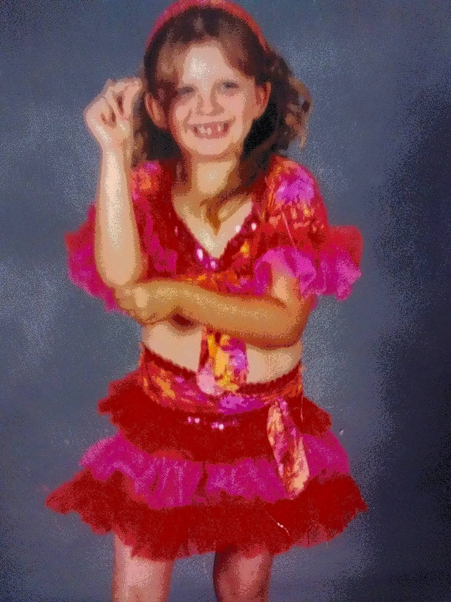 Meashka C is registered to the contest to win money with this photo: abdomen, arm, artist, costume, dance, dancer, entertainment, event, fashion_design, fun, happy, joy, magenta, performing_arts, person, pink, ruffle, sleeve, smile, thigh