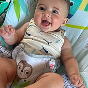 Bryan joined the competition — help win amazing prizes! animal_print, baby, baby_chair, bright, child, colorful, cute, face, furniture, happy, indoors, infant, pattern, puma_logo, safety_harness, seat, sitting, skin, smiling, tank_top