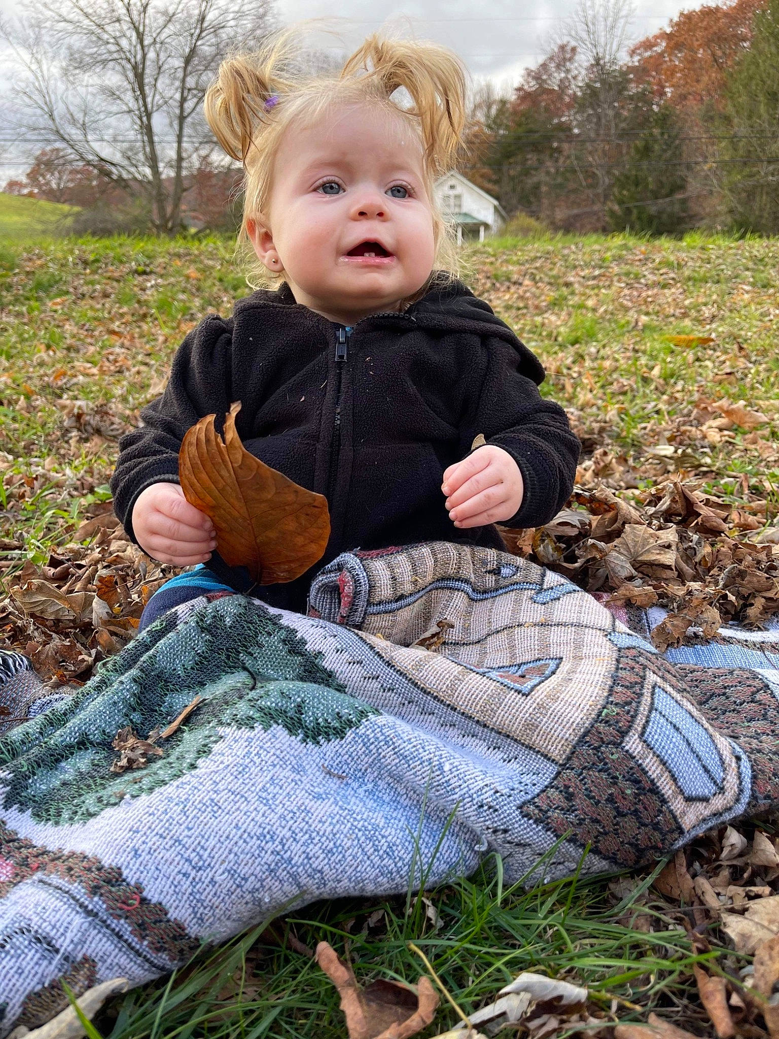Presleigh joined the competition — help win amazing prizes! baby, baby_toddler_clothing, botany, child, face, grass, grass_family, grassland, happy, head, jacket, leaf, nature, people_in_nature, person, plant, sitting, sleeve, toddler, tree