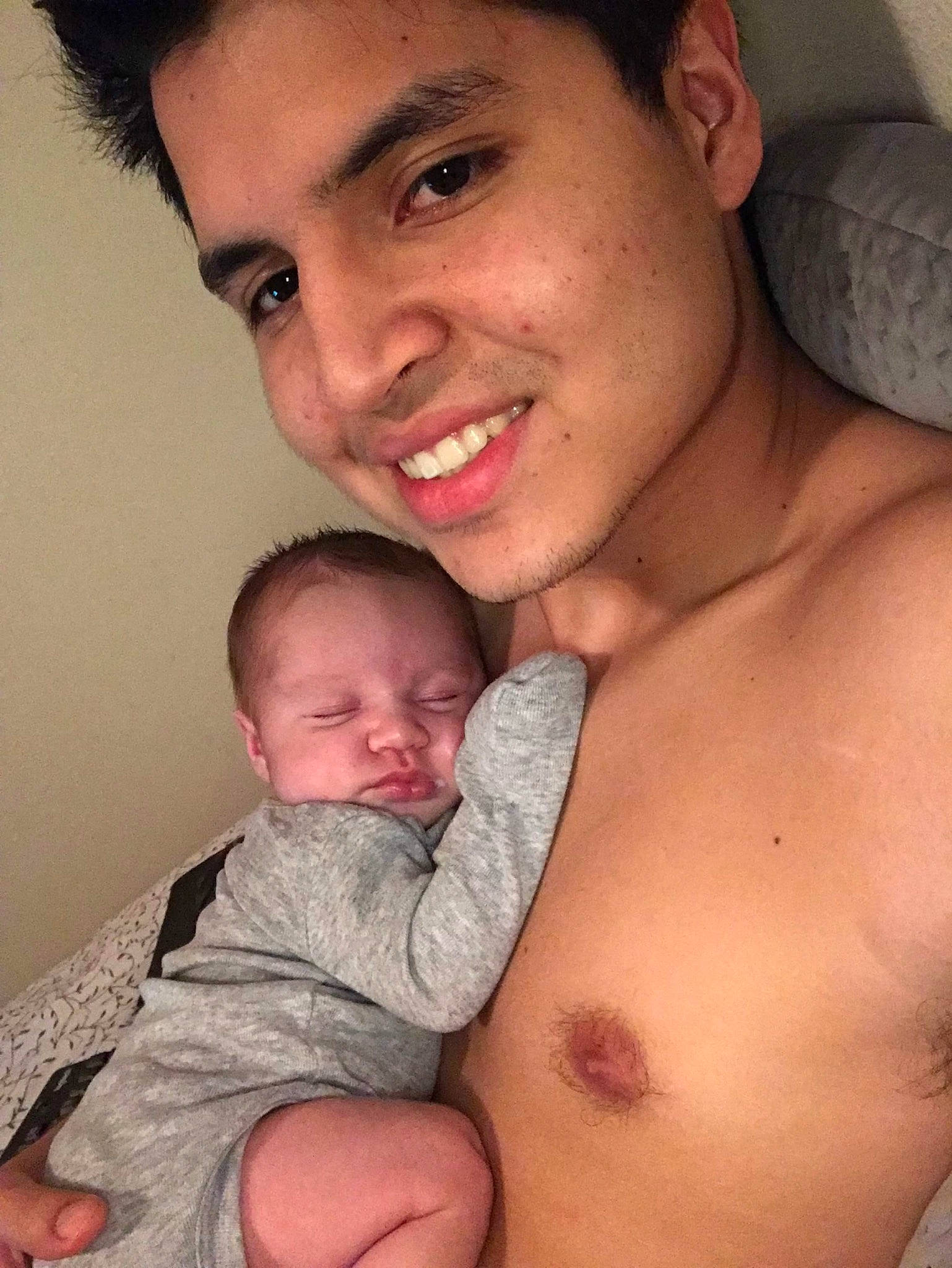 Luna joined the competition — help win amazing prizes! abdomen, arm, baby, barechested, chest, chest_hair, child, father, joy, male, mother, muscle, person, selfie, smile, stomach, toddler, trunk