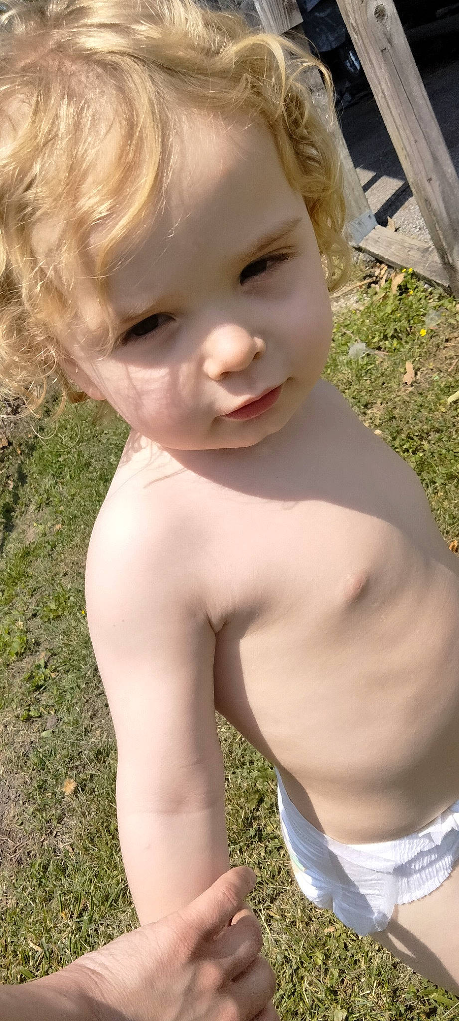 Chase joined the competition — help win amazing prizes! baby, baby_toddler_clothing, blond, cheek, chest, child, chin, eyebrow, eyelash, grass, happy, lip, nose, people_in_nature, person, plant, skin, smile, toddler, tree