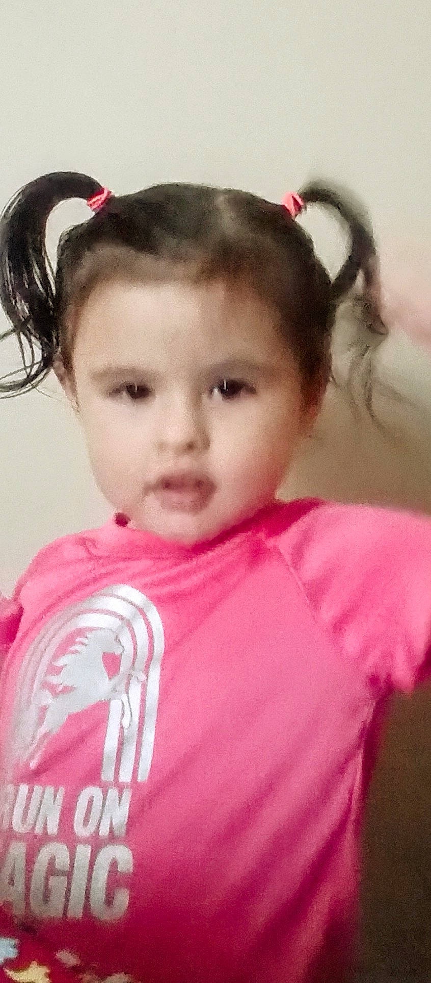 Layla joined the competition — help win amazing prizes! baby_toddler_clothing, black_hair, cheek, child, ear, eyebrow, eyelash, fashion_accessory, hair, hair_accessory, happy, headpiece, iris, lip, magenta, neck, person, pink, skin, sleeve