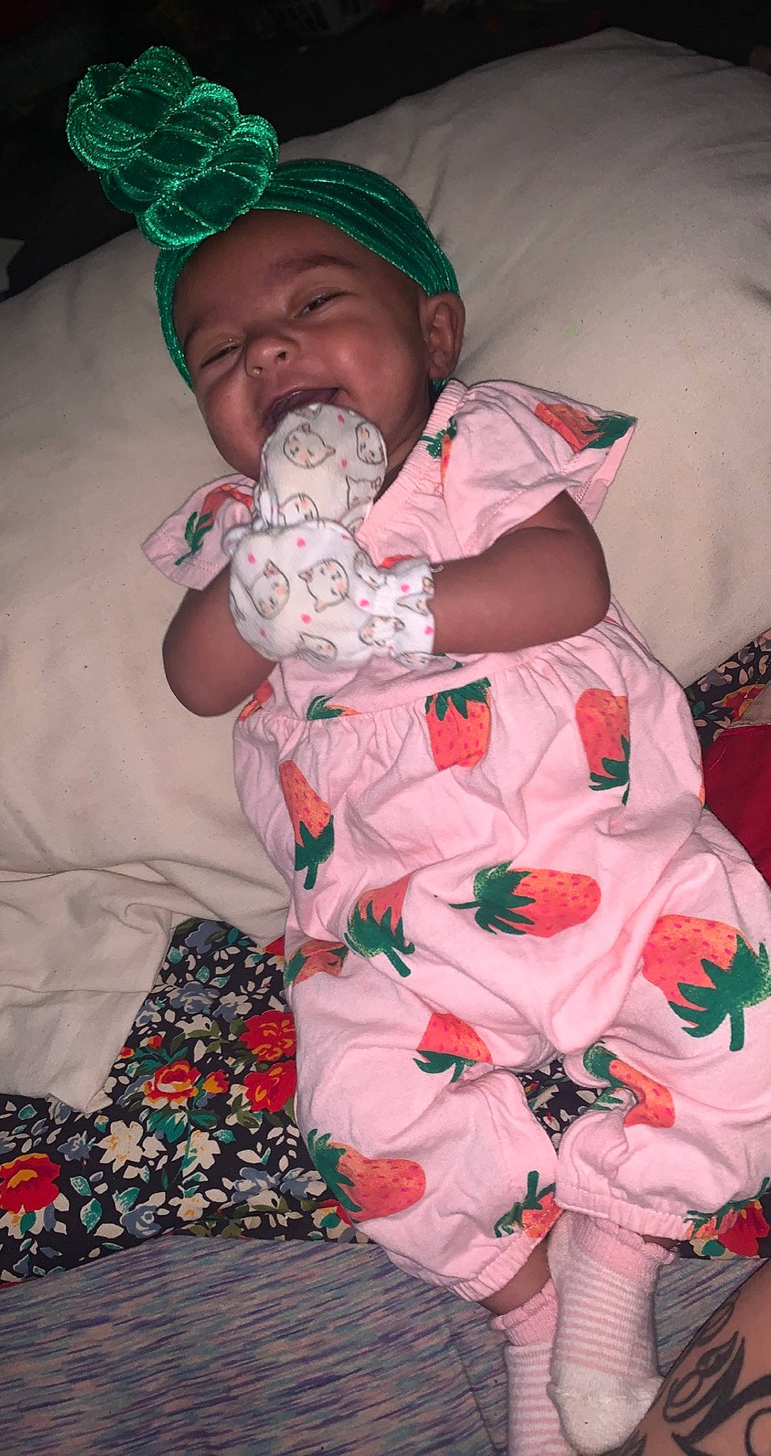 Reighlyn joined the competition — help win amazing prizes! baby, baby_toddler_clothing, cap, child, comfort, dress, event, eye, happy, hat, headwear, human_body, linens, organ, pattern, person, petal, pink, skin, t_shirt