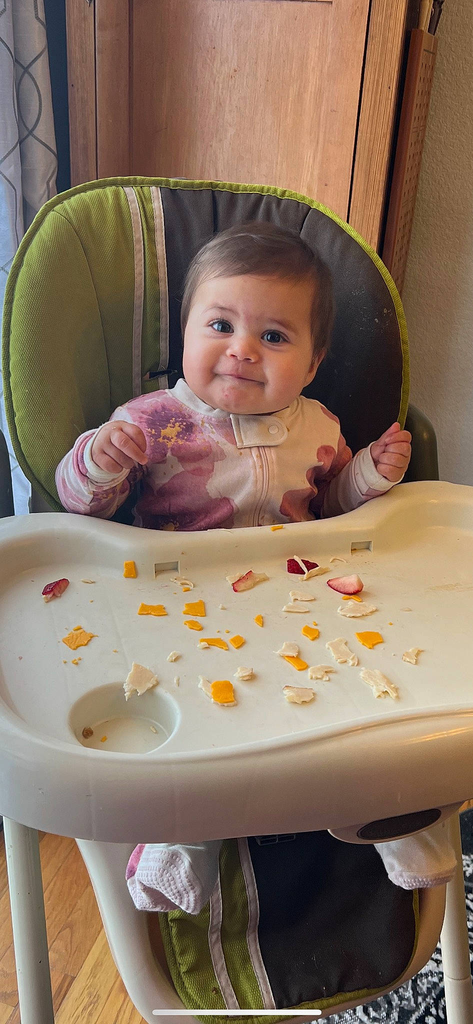Roxanne joined the competition — help win amazing prizes! baby, baby_products, baby_toddler_clothing, bib, chair, cheek, child, comfort, eye, fun, happy, joy, person, play, room, sitting, skin, smile, sweetness, table
