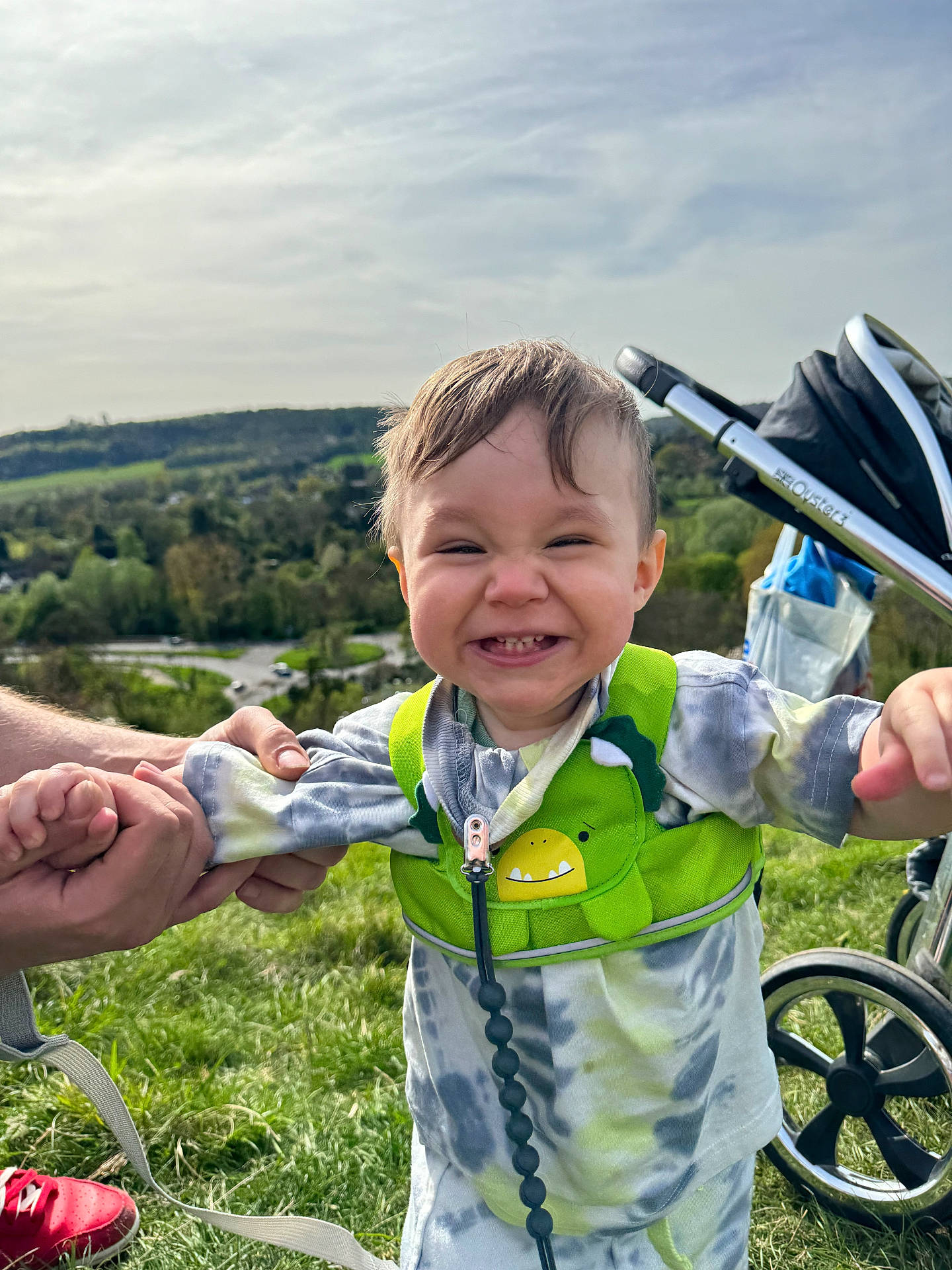 Cody joined the competition — help win amazing prizes! accessories, baby, bag, bodypart, clothing, face, finger, footwear, grass, hand, handbag, happy, head, machine, person, photography, plant, portrait, smile, wheel