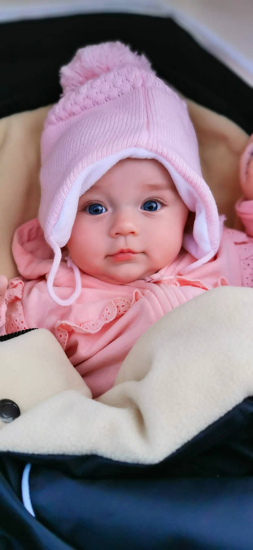 Eimija joined the competition — help win amazing prizes! baby, baby_toddler_clothing, cap, cheek, child, comfort, eye, face, fashion_accessory, fun, headgear, headwear, iris, knit_cap, lip, magenta, person, pink, skin, sleeve