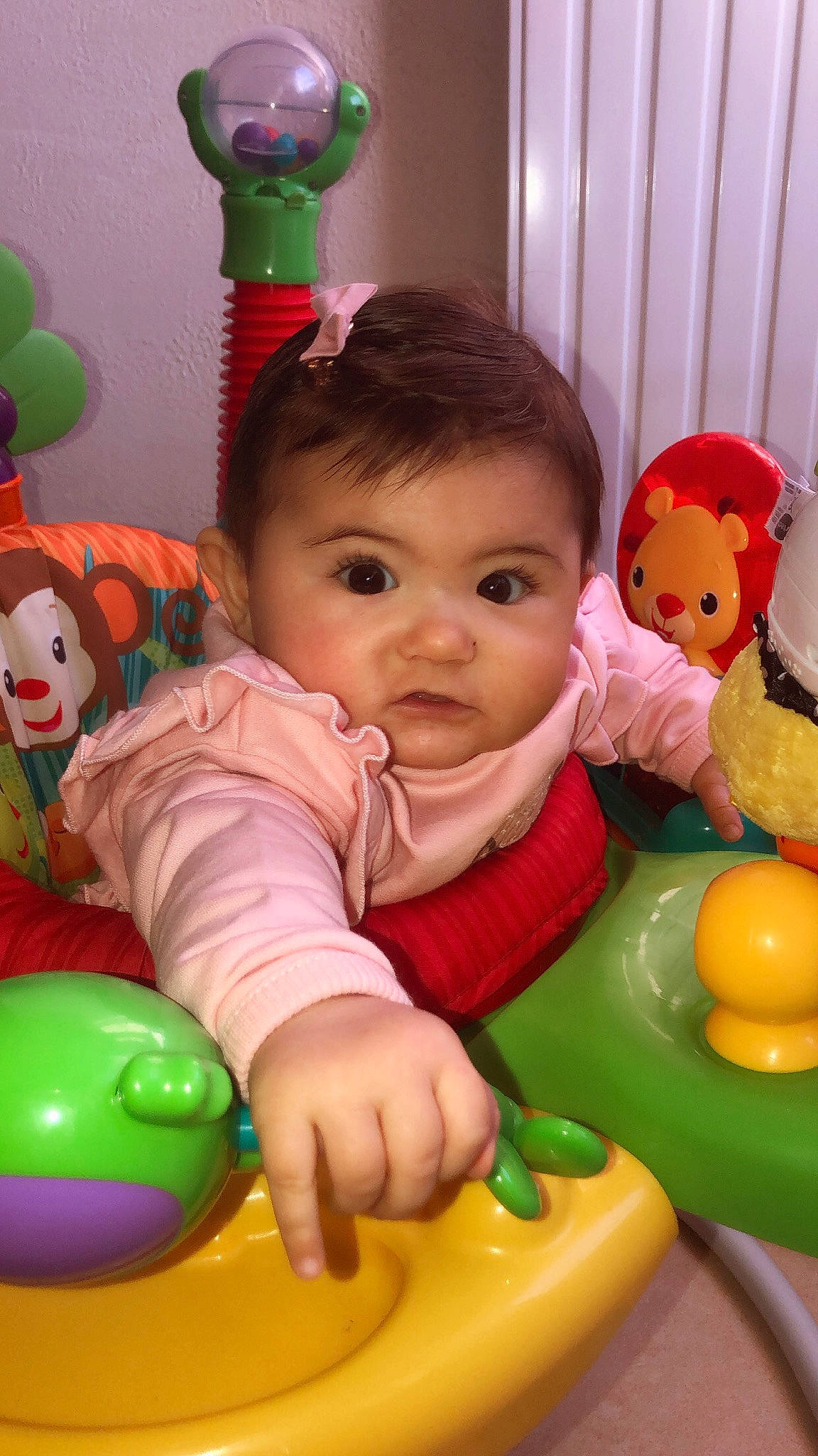 Hayden participe au concours pour gagner de l'argent avec cette photo : baby, baby_playing_with_toys, baby_products, baby_toddler_clothing, baby_toys, child, party_supply, person, pink, plastic, play, plush, stuffed_toy, toddler, toy