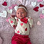 baby, infant, newborn, heart, valentine, blanket, headband, pink, red, onesie, pants, smile, hand, portrait, cozy, paper_hearts, soft_texture, cute, fabric, decor