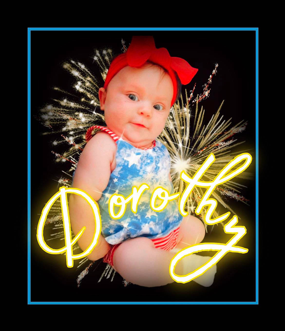 Dorothy joined the competition — help win amazing prizes! baby, baby_toddler_clothing, child, costume_hat, electric_blue, event, fictional_character, flash_photography, font, graphics, happy, holiday, magenta, person, photo_caption, picture_frame, rectangle, sitting, sleeve, toddler