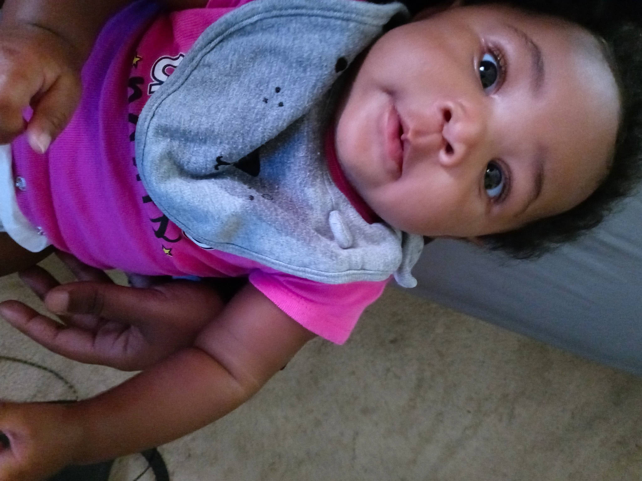 Jakaylah is registered to the contest to win money with this photo: baby_toddler_clothing, cheek, eye, eyebrow, eyelash, face, gesture, hair, happy, iris, lip, mouth, neck, nose, organ, person, pink, skin, sleeve, smile