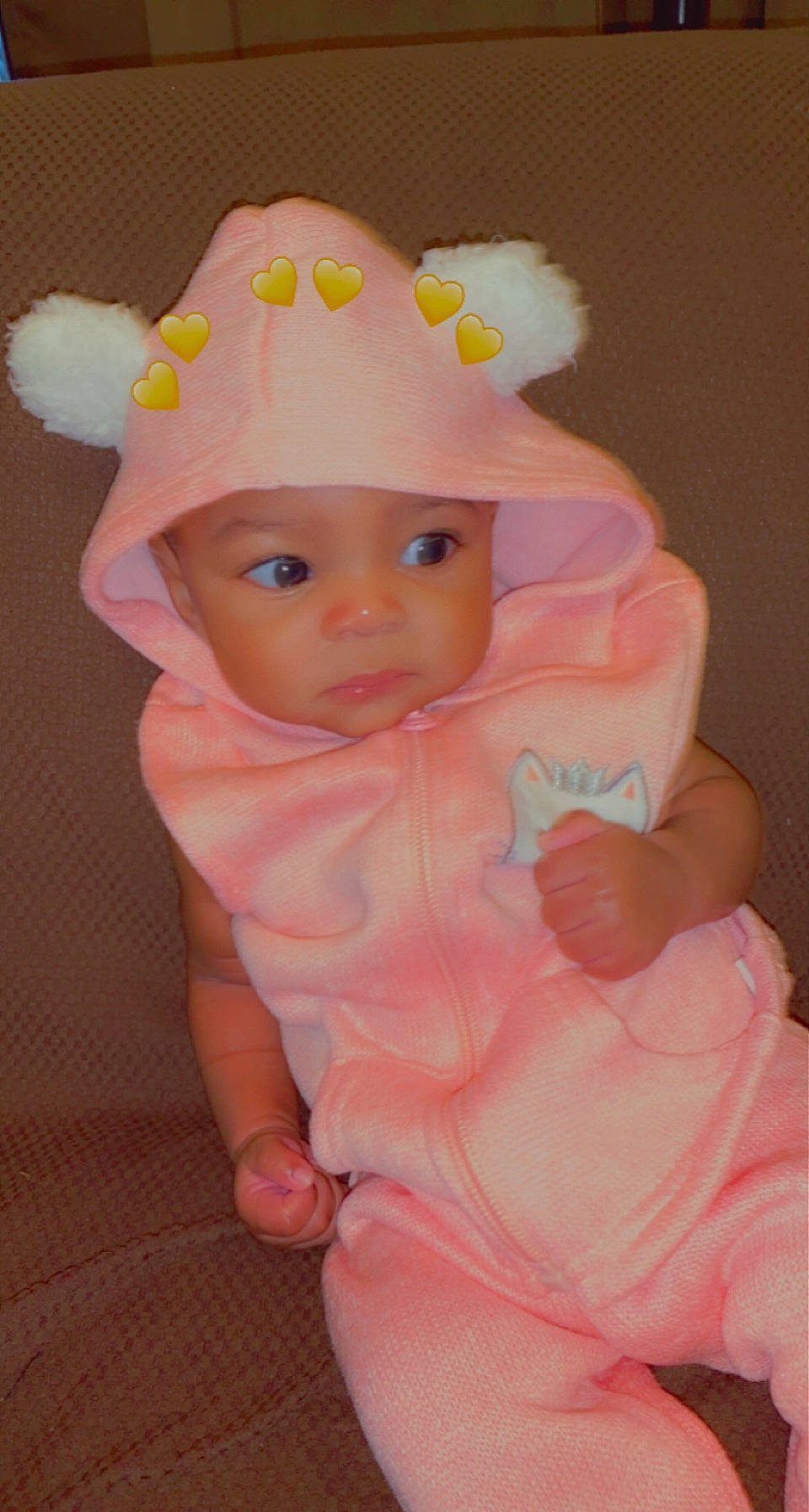 Zaniyah joined the competition — help win amazing prizes! baby, baby_products, baby_toddler_clothing, cap, cheek, child, costume_hat, dress, fashion_accessory, headband, headgear, headpiece, headwear, iris, lip, magenta, peach, person, petal, pink