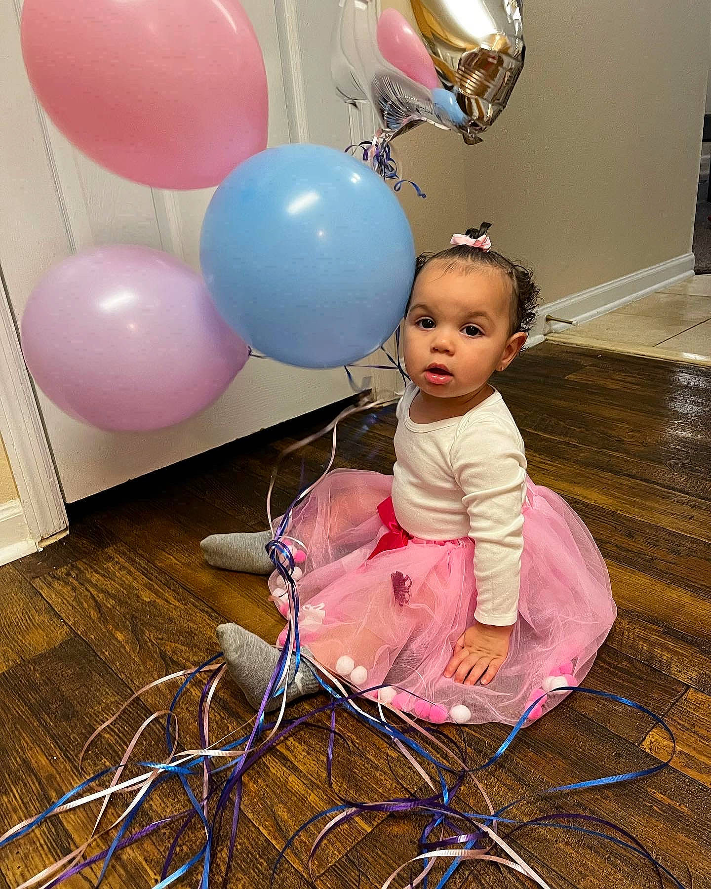 Maliyah joined the competition — help win amazing prizes! baby, baby_toddler_clothing, balloon, child, event, flooring, fun, happy, leisure, magenta, party, party_supply, peach, person, picture_frame, pink, play, room, sitting, surprise