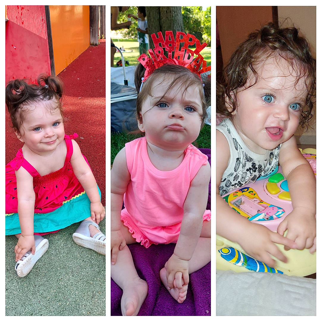 Emily a rejoint le concours — aidez-le/la à gagner de superbes lots ! arm, art, baby_toddler_clothing, collage, dress, eye, eyelash, facial_expression, hairstyle, happy, human_body, joy, neck, outerwear, person, photograph, pink, product, shirt, sleeve