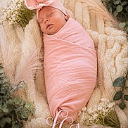 Lakelynn joined the competition — help win amazing prizes! newborn, baby, sleeping, pink, blanket, headwear, flower, soft_texture, cozy, portrait, infant, wrapped, cute, peaceful, monogram, decoration, laying, child, warm, resting