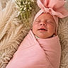 Lakelynn joined the competition — help win amazing prizes! newborn, baby, pink, blanket, headband, flower, fluffy, soft, smile, sleeping, wrapped, portrait, cute, infant, peaceful, cozy, bed, rest, closeup, adorable
