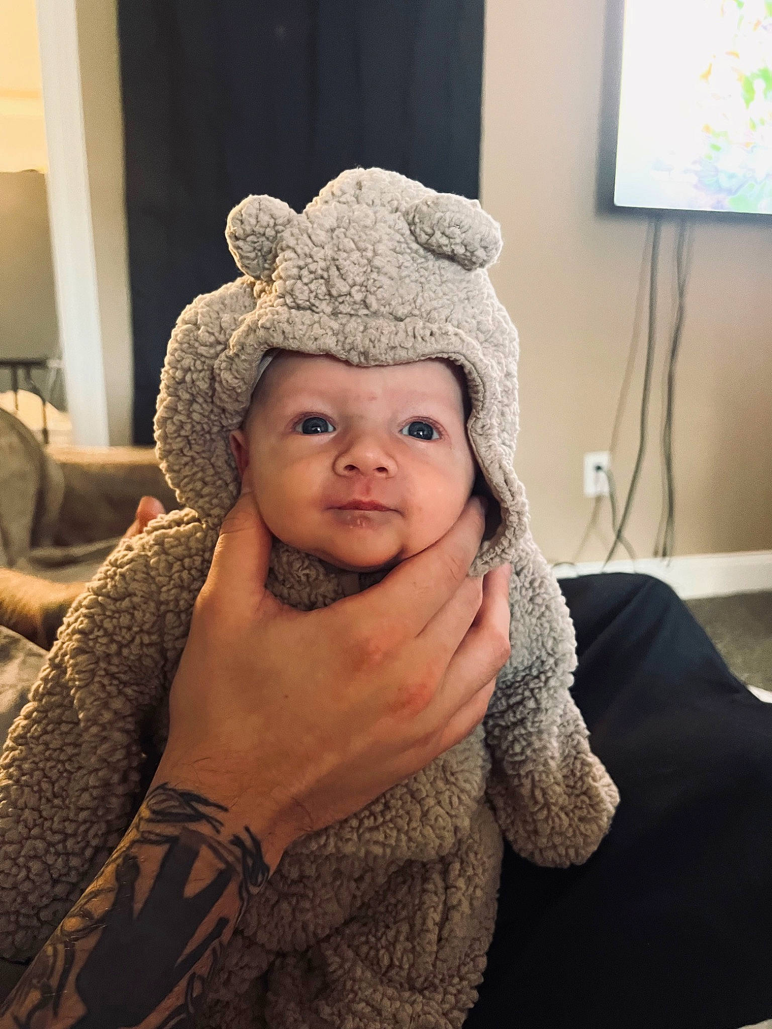 Payton joined the competition — help win amazing prizes! art, baby, cap, child, comfort, eye, eyebrow, eyelash, fur, gesture, happy, hat, headwear, knit_cap, lip, outerwear, person, skin, television, toddler
