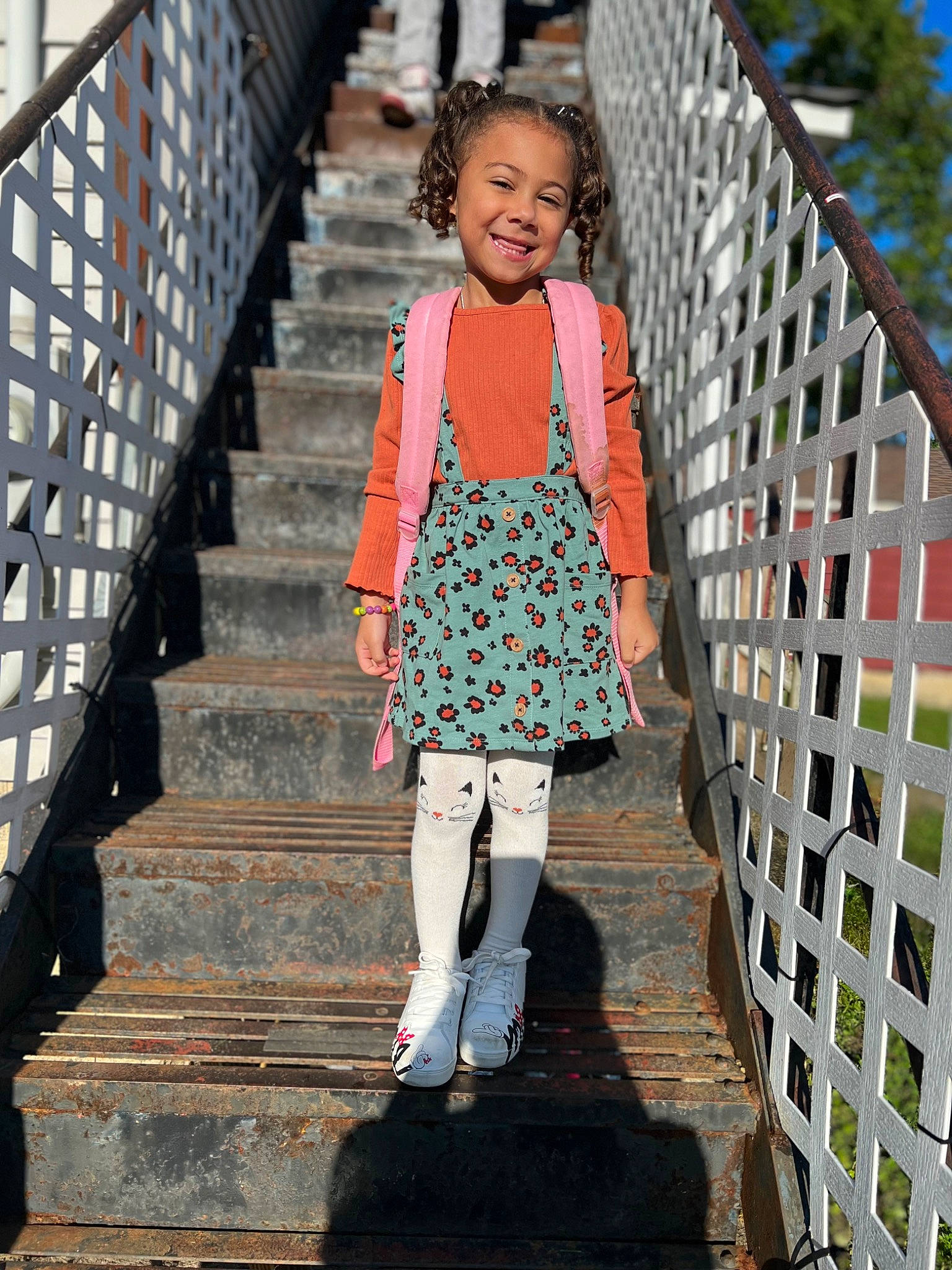 Avah Jean joined the competition — help win amazing prizes! blue, denim, electric_blue, fashion_design, happy, joy, leisure, magenta, pattern, person, shoe, shoulder, sleeve, style, t_shirt, textile, thigh, toddler, tree, waist