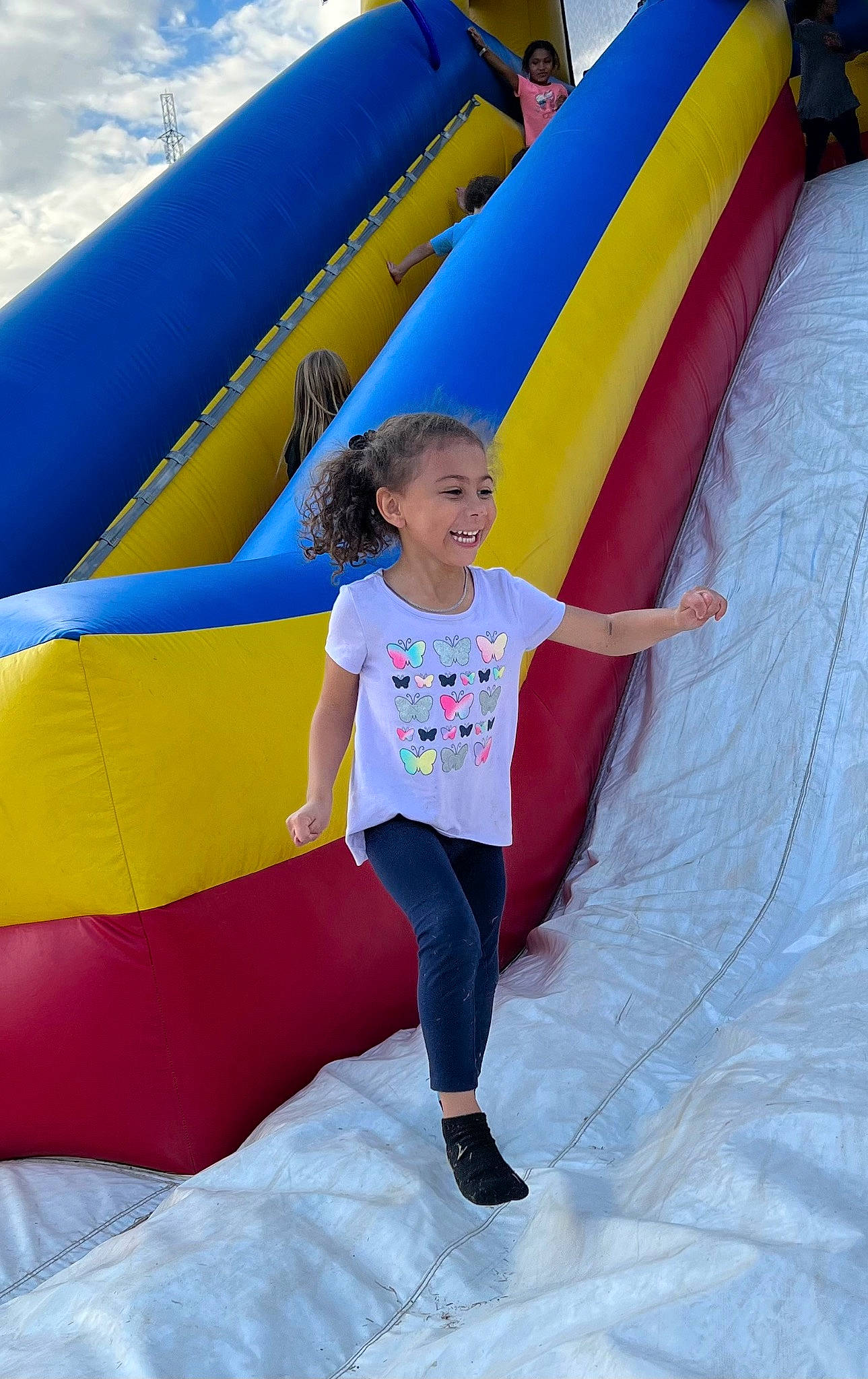 Avah Jean joined the competition — help win amazing prizes! blue, bounce_house, child, chute, cloud, electric_blue, fun, games, happy, inflatable, joy, leisure, outdoor_play_equipment, outdoor_recreation, person, photograph, play, playground, recreation, smile