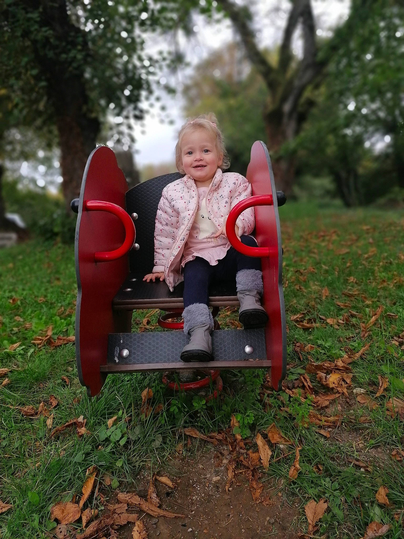 Rosemary participe au concours pour gagner de l'argent avec cette photo : autumn, baby_carriage, baby_products, child, forest, fun, furniture, grass, joy, leaf, leisure, person, plant, red, shoe, sitting, toddler, tree