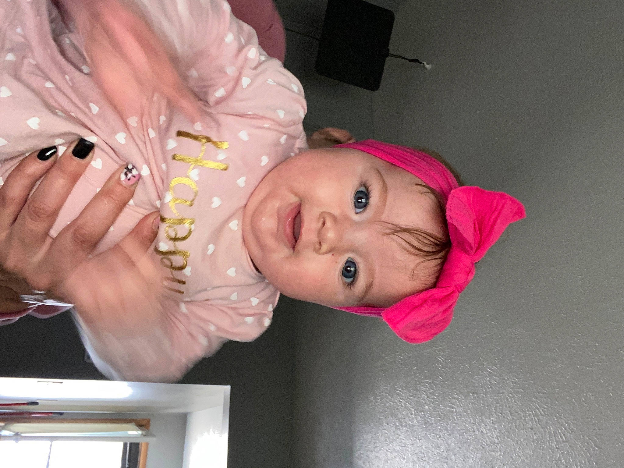 Charlotte joined the competition — help win amazing prizes! baby, baby_products, baby_toddler_clothing, cheek, child, eye, eyelash, facial_expression, finger, fun, gesture, happy, hat, headwear, lip, mouth, nose, person, pink, skin