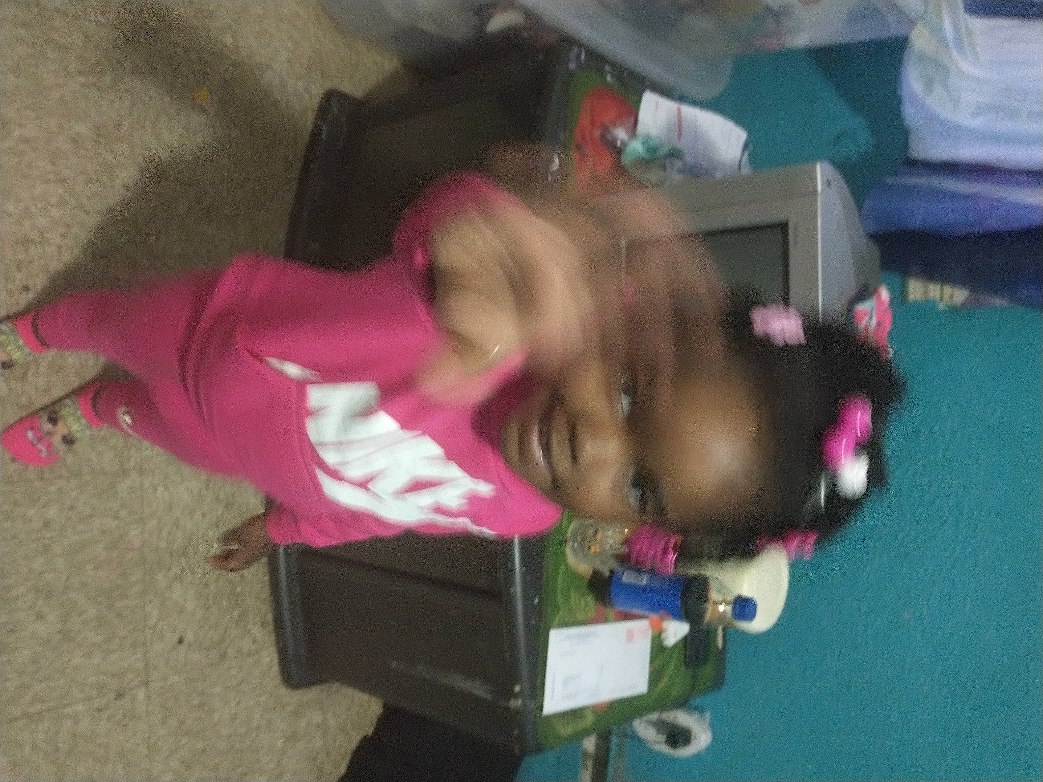 Alaina joined the competition — help win amazing prizes! chest, elbow, event, flesh, fun, human_leg, magenta, person, pink, room, tree, trunk, wrist