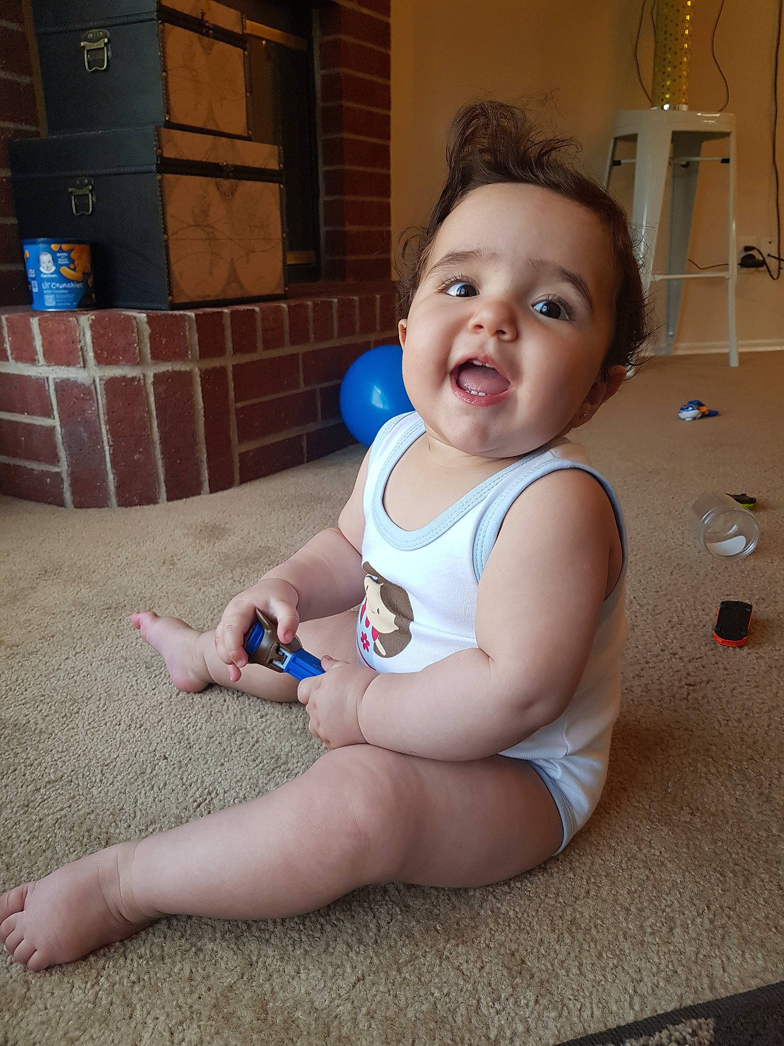 Tamara joined the competition — help win amazing prizes! baby, child, floor, flooring, leg, person, sitting, skin, smile, toddler