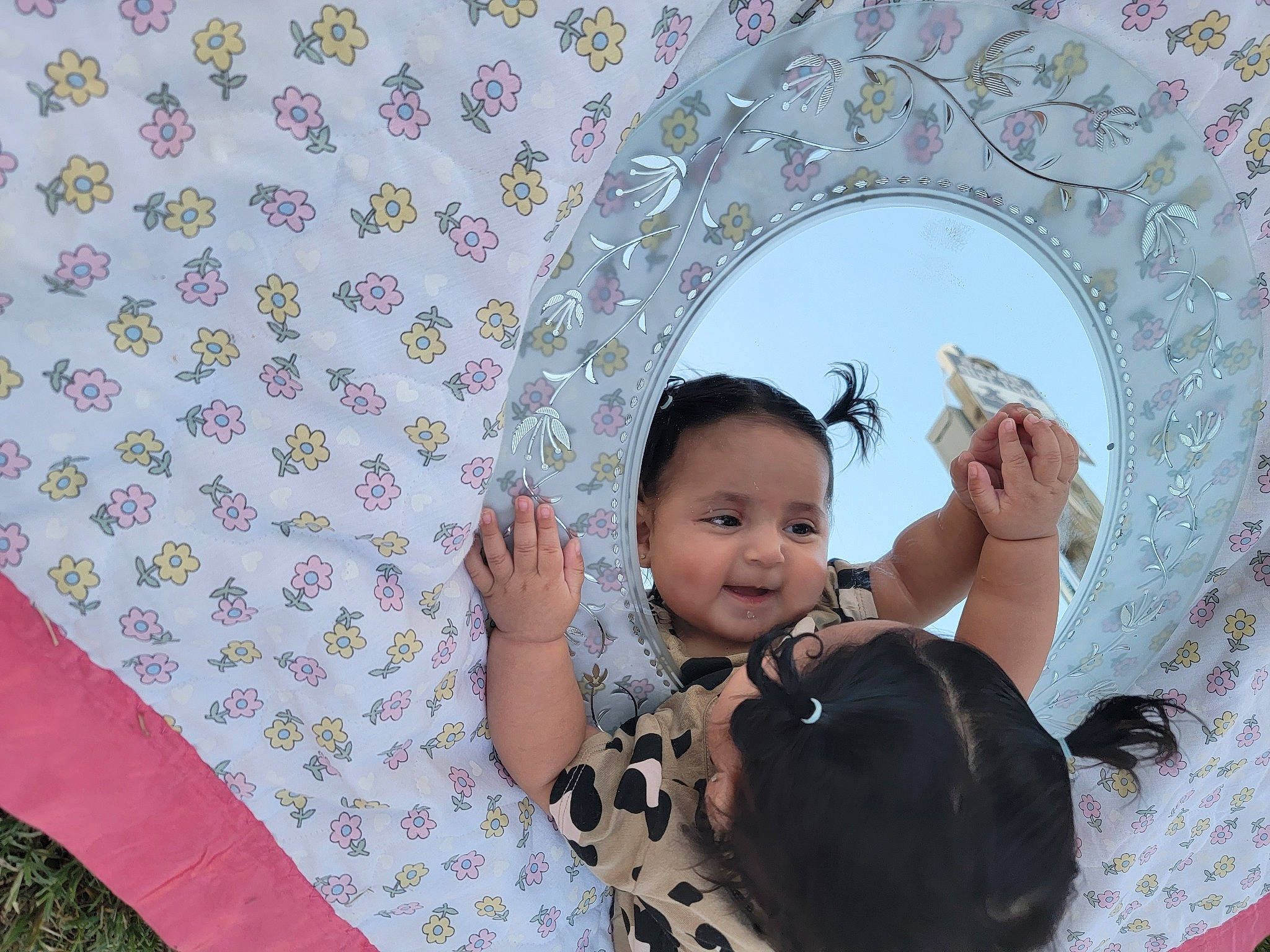 Azianna joined the competition — help win amazing prizes! baby, baby_toddler_clothing, child, circle, design, finger, fun, happy, linens, magenta, pattern, person, personal_protective_equipment, pink, product, sleeve, smile, t_shirt, textile, thumb