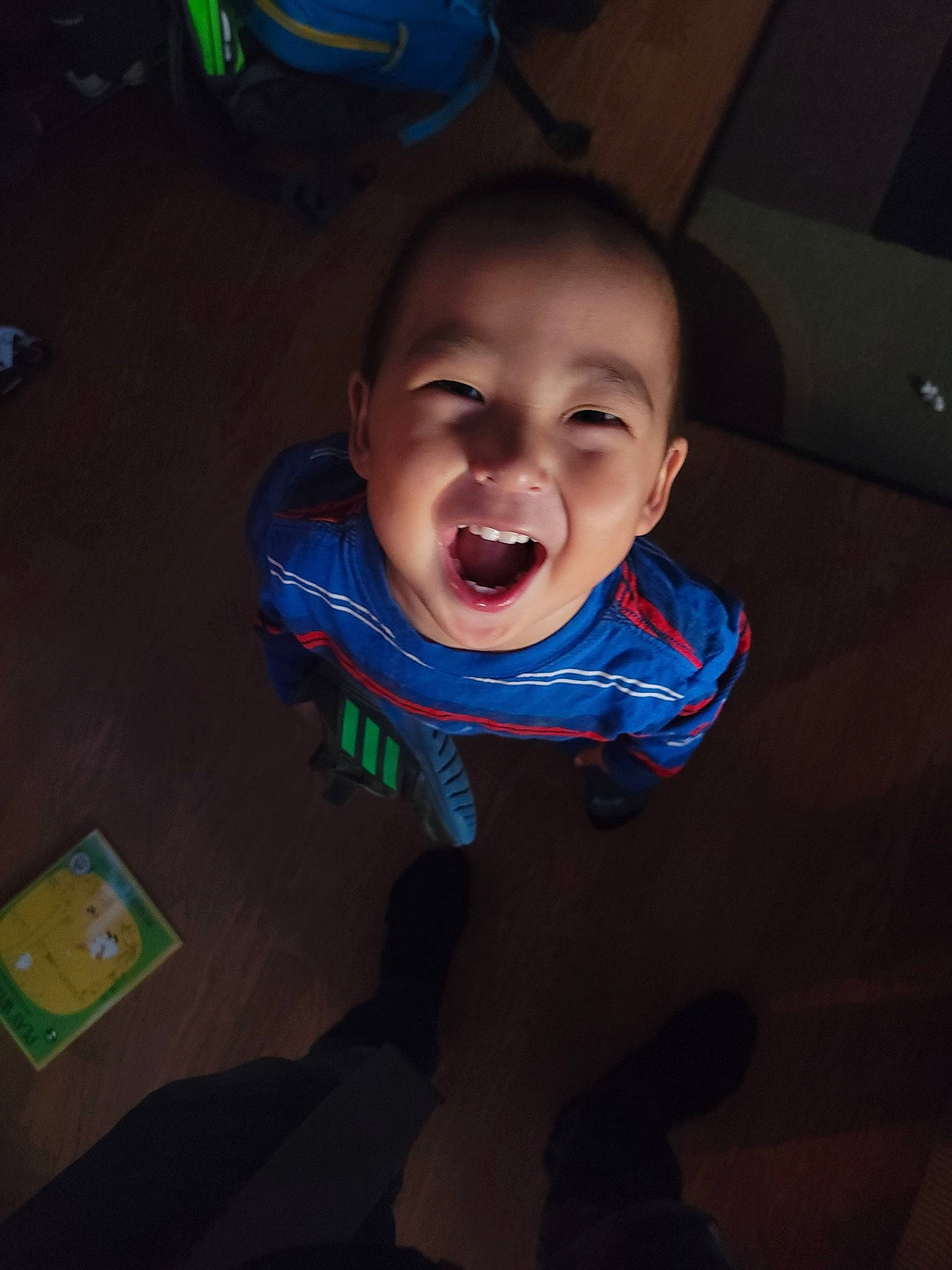 Clarence joined the competition — help win amazing prizes! box, child, comfort, electric_blue, flooring, fun, happy, jaw, laugh, leisure, nose, person, play, recreation, room, shout, smile, space, t_shirt, toddler