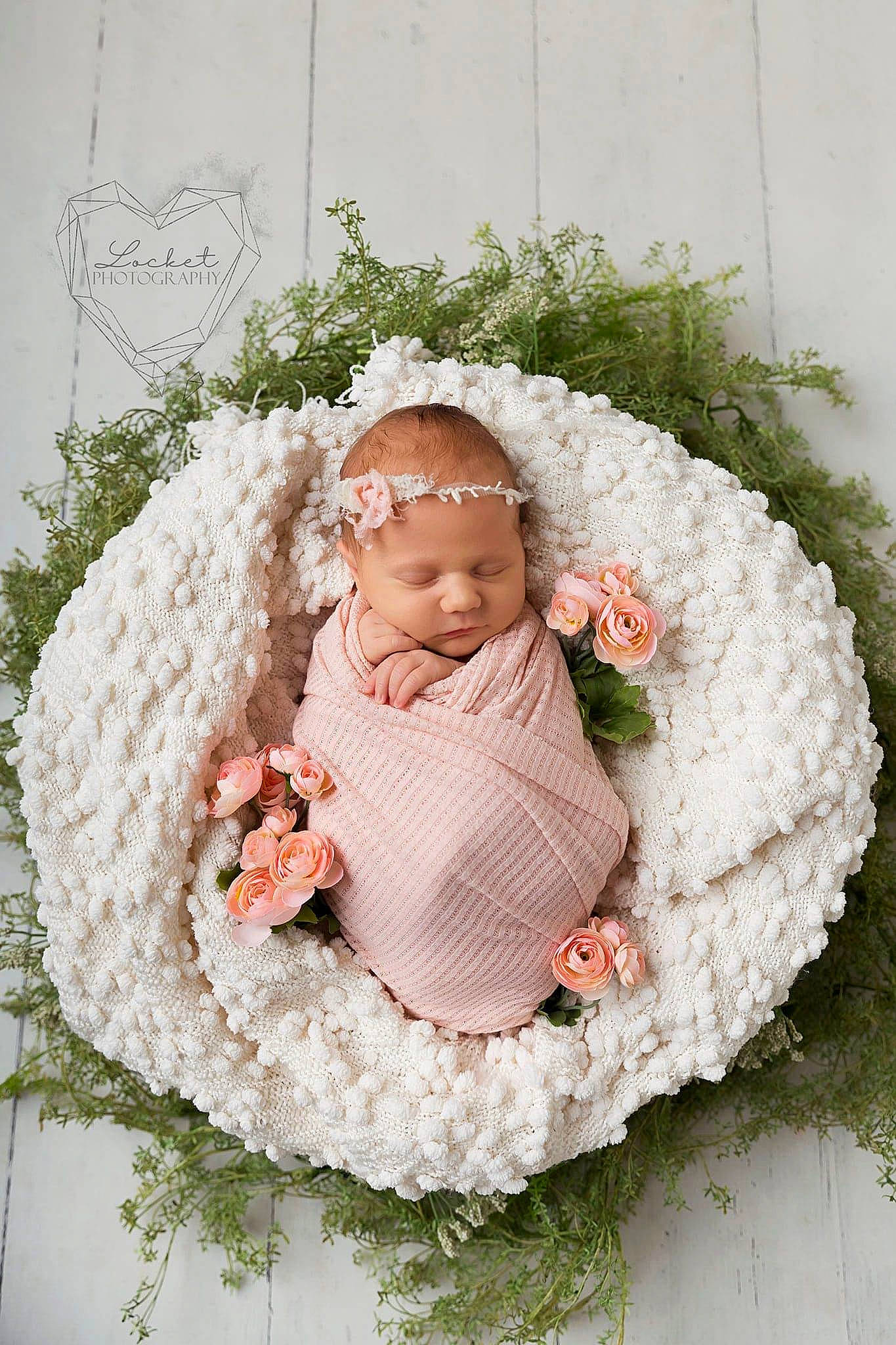 Scarlett joined the competition — help win amazing prizes! art, baby, baby_sleeping, baby_toddler_clothing, child, cut_flowers, dress, face, facial_expression, grass, happy, head, headgear, linens, pattern, person, petal, pink, textile, toddler