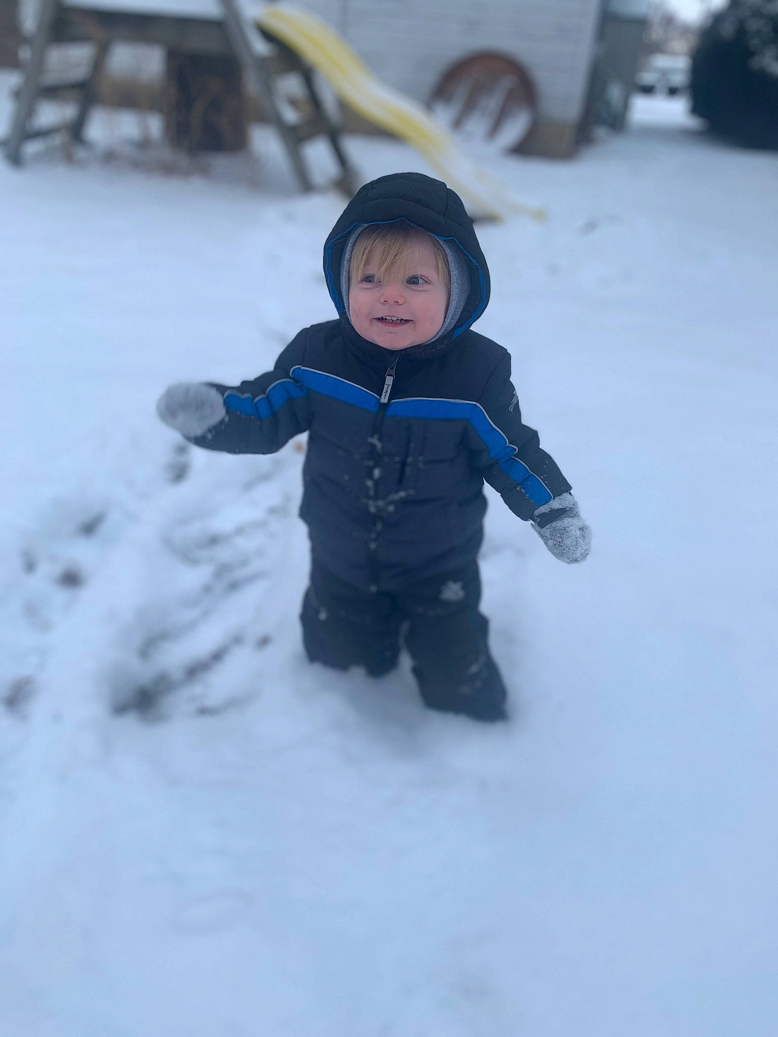 Karsyn joined the competition — help win amazing prizes! baby, baby_toddler_clothing, chair, child, electric_blue, freezing, fun, headwear, jacket, parka, person, playing_in_the_snow, precipitation, recreation, sleeve, snow, toddler, windbreaker, winter