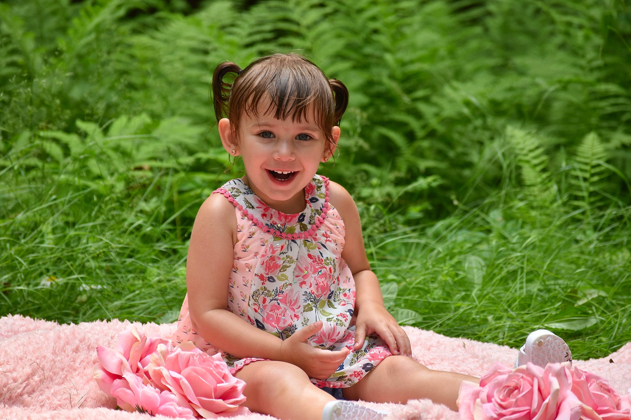 Geneva joined the competition — help win amazing prizes! baby, child, child_model, dress, fun, grass, happy, joy, leisure, people, person, photography, pink, plant, recreation, sitting, smile, spring, summer, toddler