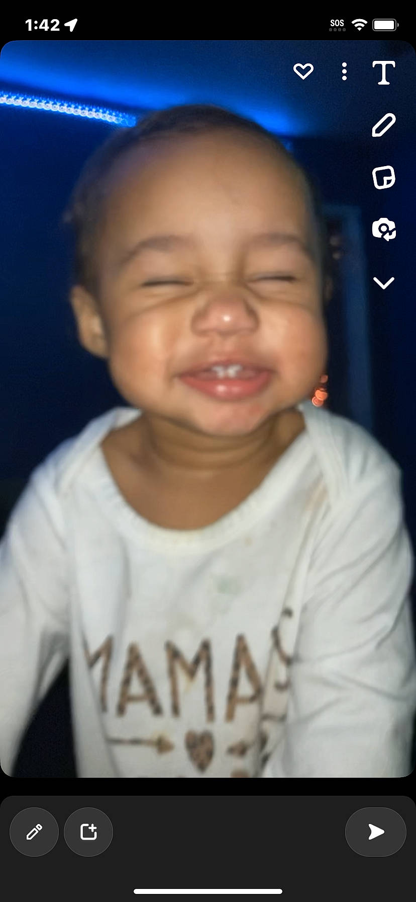 Allison is registered to the contest to win money with this photo: baby_toddler_clothing, cheek, child, chin, eyebrow, flash_photography, forehead, gesture, happy, jaw, lip, mouth, neck, nose, organ, person, sleeve, smile, t_shirt, toddler