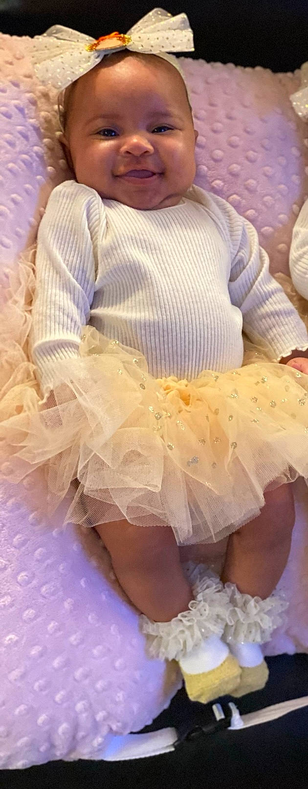 Namani joined the competition — help win amazing prizes! baby, baby_products, baby_toddler_clothing, ballet_tutu, child, clothing, costume, dress, joy, lace, pattern, person, pink, product, shoe, smile, toddler, white