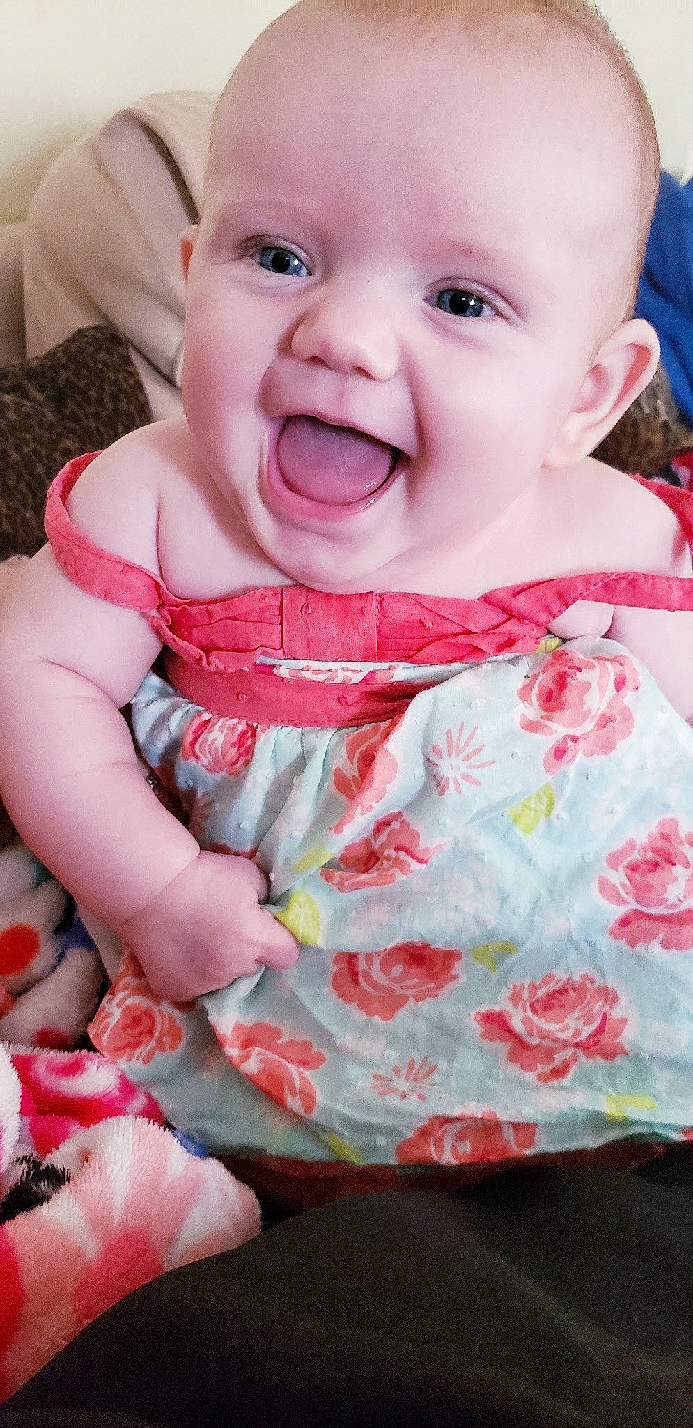 Lyvely joined the competition — help win amazing prizes! baby, baby_laughing, baby_toddler_clothing, cheek, child, chin, face, facial_expression, head, laugh, lip, mouth, nose, person, pink, skin, smile, toddler, tongue