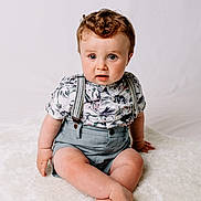Joshua is registered to the contest to win money with this photo: accessories, baby, bodypart, clothing, dress, face, finger, hand, happy, head, jeans, pants, person, photography, portrait, shorts, sitting, sleeve, smile, suspenders