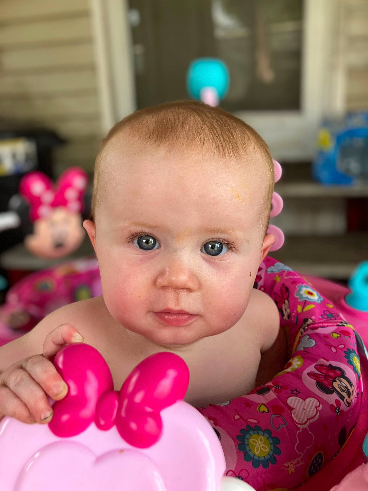 Dakotah joined the competition — help win amazing prizes! baby, baby_playing_with_toys, baby_toddler_clothing, cheek, child, dress, event, flooring, fun, hairstyle, happy, leisure, magenta, party, person, pink, sitting, skin, smile, sweetness