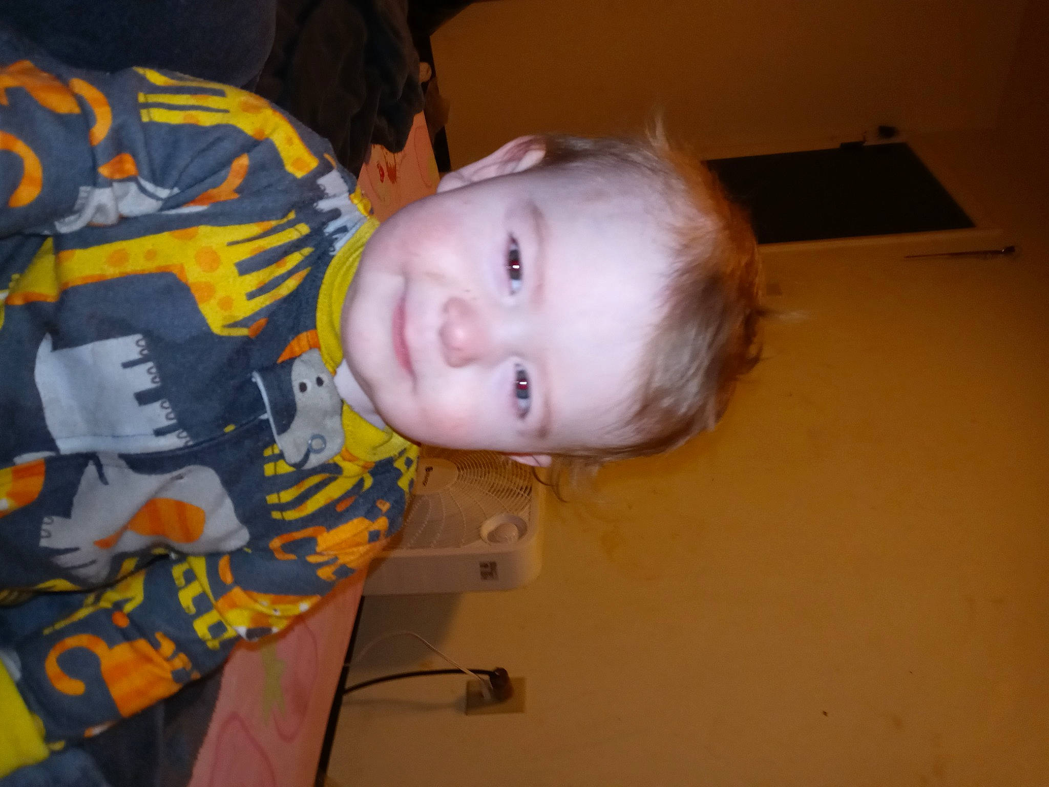 Memphis is registered to the contest to win money with this photo: baby, baby_toddler_clothing, cheek, child, comfort, ear, forehead, fun, happy, iris, mouth, nose, pattern, person, room, sitting, sleeve, smile, t_shirt, toddler