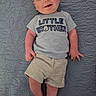 baby, infant, smiling, child, tshirt, little_brother, lying_down, quilt, blue, texture, cute, happy, portrait, person, skin, shorts, casual, indoors, young, baby_boy